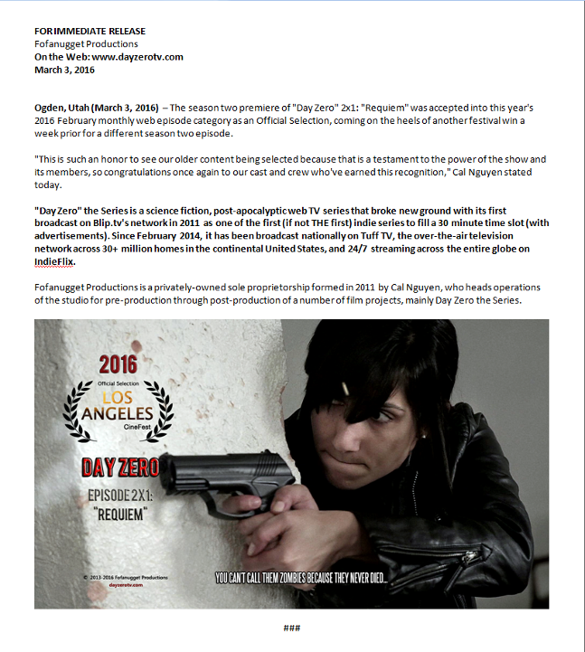 day zero requiem official selection film fest los angeles cinefest 2016 press release